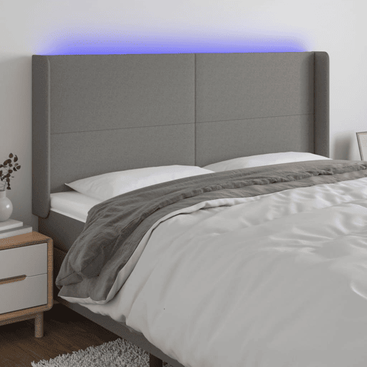 vidaXL Cabeceira de cama c LED tecido 163x16x118128 cm cinza-escuro vidaXL Cabeceira de cama c LED tecido 163x16x118128 cm cinza-escuro