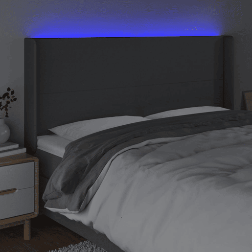 vidaXL Cabeceira de cama c LED tecido 163x16x118128 cm cinza-escuro vidaXL Cabeceira de cama c LED tecido 163x16x118128 cm cinza-escuro