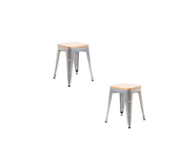 Pack 2 taburetes torix pequeños madera natural - gris metalizado