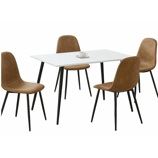 MESA DE MÁRMORE BRANCO WHALEN 120 KD + CHARLTON SUEDE BROWN S FRXZ B conjunto de mesa com efeito de mármore branco e 4 cadeiras escandinavas castanhas retro