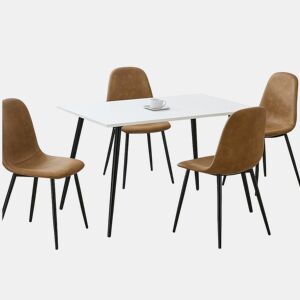MESA DE MÁRMORE BRANCO WHALEN 120 KD + CHARLTON SUEDE BROWN S FRXZ B conjunto de mesa com efeito de mármore branco e 4 cadeiras escandinavas castanhas retro