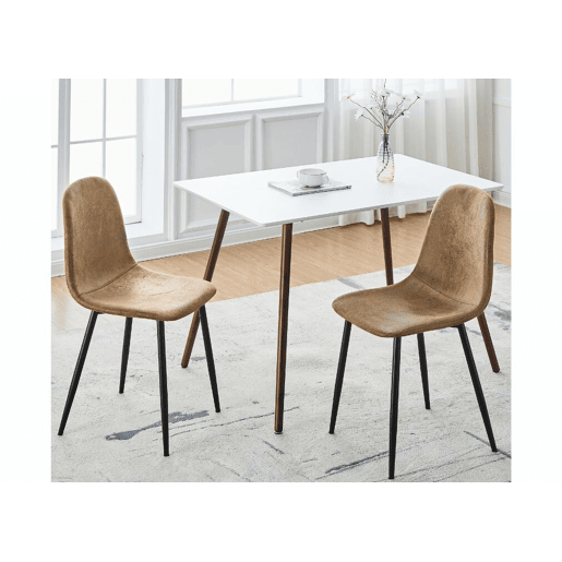 MESA DE MÁRMORE BRANCO WHALEN 120 KD + CHARLTON SUEDE BROWN S FRXZ B conjunto de mesa com efeito de mármore branco e 4 cadeiras escandinavas castanhas retro