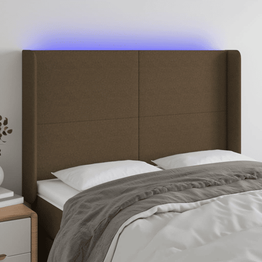 vidaXL Cabeceira de cama c luzes LED tecido 147x16x118128cm castanho vidaXL Cabeceira de cama c luzes LED tecido 147x16x118128cm castanho