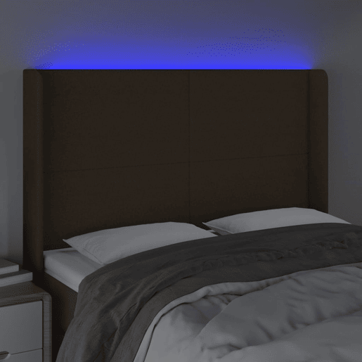 vidaXL Cabeceira de cama c luzes LED tecido 147x16x118128cm castanho vidaXL Cabeceira de cama c luzes LED tecido 147x16x118128cm castanho
