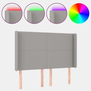 vidaXL Cabeceira cama c luzes LED tecido 147x16x118128cm cinza-claro