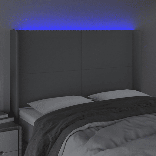 vidaXL Cabeceira cama c luzes LED tecido 147x16x118128cm cinza-claro