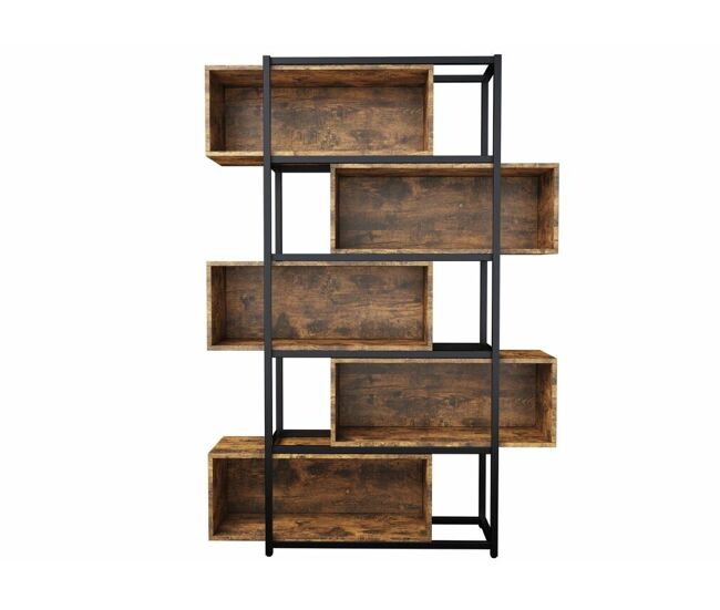 Librería keicairs de 5 niveles con efecto madera marrón y tubo de acero negro