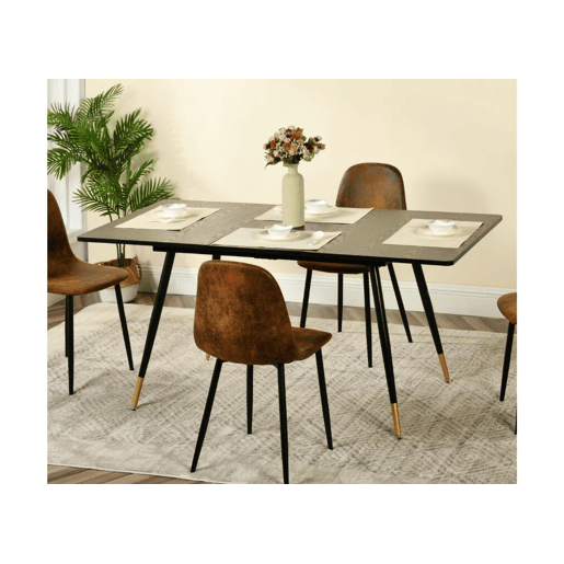 Conjunto de mesa extensível com efeito madeira preta 120-160 e 4 cadeiras estilo escandinavo retro MESA ELÁSTICA WHALEN DARK WOOD BG B + CHARLTON SUEDE BROWN S FRXZ B