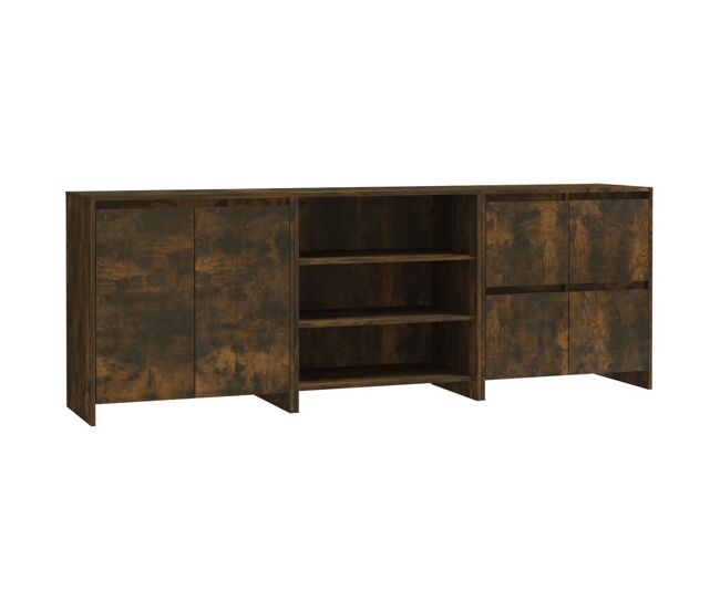 Vidaxl aparador de 3 piezas madera manufacturada color roble ahumado