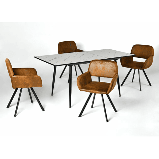 Mesa elástica de mármore branco WHALEN com perna preta DD + CALIFORNIA KD camurça castanha giratória A