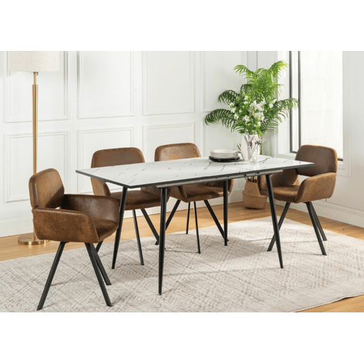 Mesa elástica de mármore branco WHALEN com perna preta DD + CALIFORNIA KD camurça castanha giratória A