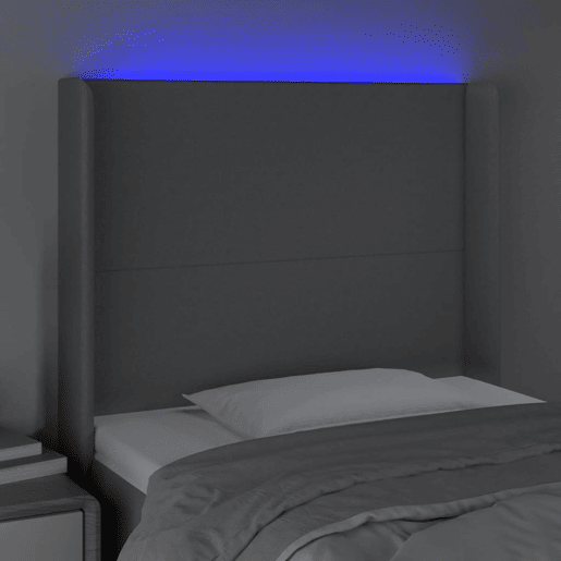 vidaXL Cabeceira cama c luzes LED tecido 103x16x118128cm cinza-claro