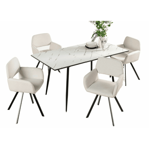 Mesa elástica em mármore branco WHALEN com perna preta DD + mesa giratória bege CALIFORNIA KD A