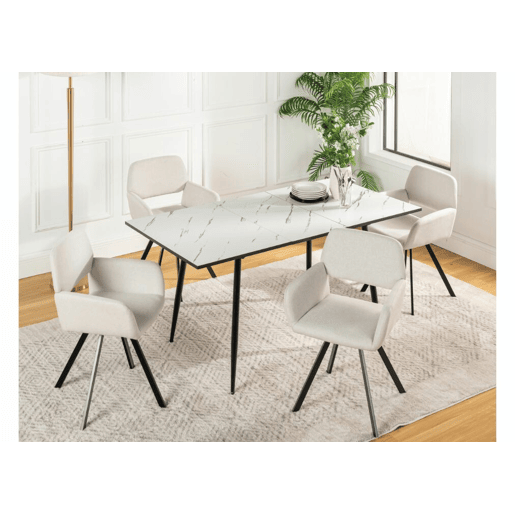 Mesa elástica em mármore branco WHALEN com perna preta DD + mesa giratória bege CALIFORNIA KD A