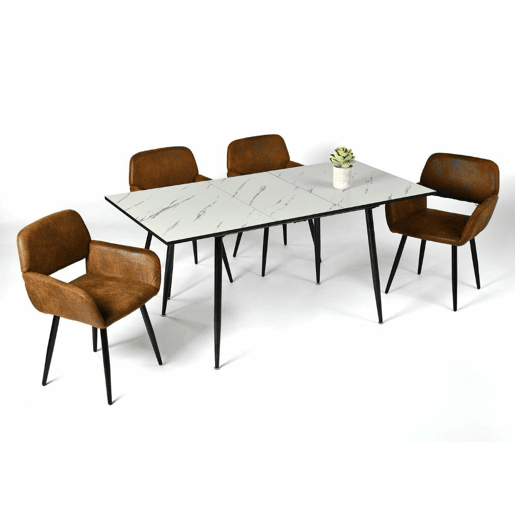 Mesa elástica em mármore branco WHALEN com perna preta DD + camurça Mayfair castanho A