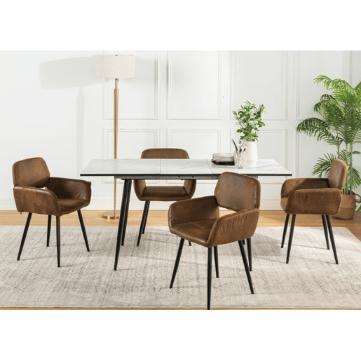 Mesa elástica em mármore branco WHALEN com perna preta DD + camurça Mayfair castanho A