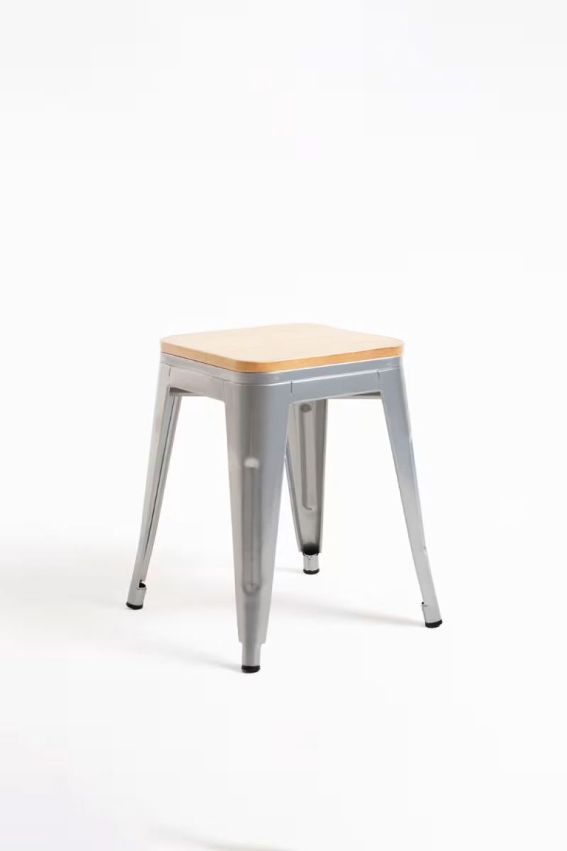 Taburete torix pequeño madera natural - gris metalizado