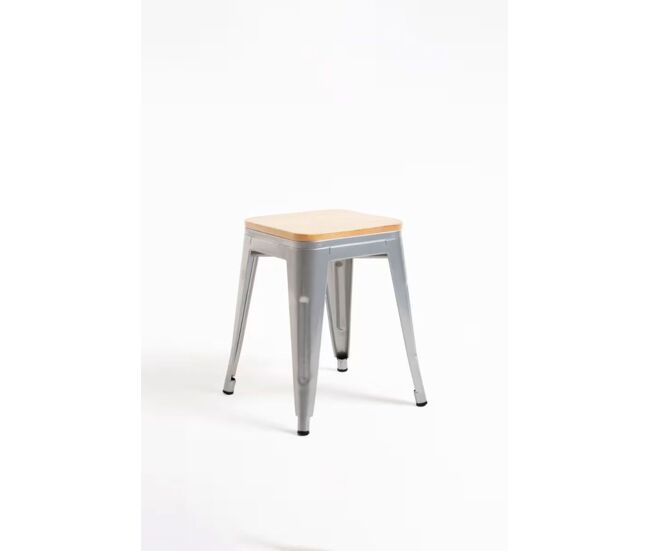 Taburete torix pequeño madera natural - gris metalizado