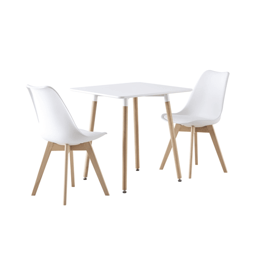 Mesa de jantar quadrada escandinava madeira 2 cadeiras, Hedvig, Branco, 70x70x73 cm