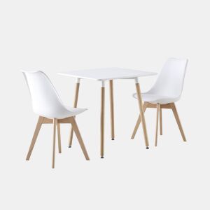 Mesa de jantar quadrada escandinava madeira 2 cadeiras, Hedvig, Branco, 70x70x73 cm