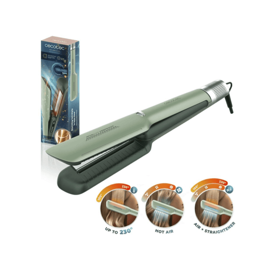 Cecotec Prancha de Cabelo com Ar Air Lisse Olive. 600W, Protege o Cabelo, Tecnologia Iónica, Queratina e Óleo de Argan