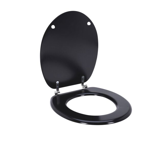 Well home asiento de inodoro mdf con tapa y bisagras de acero inoxidable color negro 37,5x5,5x45cm