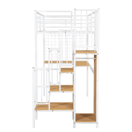 Cama alta para crianças,cama de solteiro de mdf e metal 90x200cm,branco+natural Cama alta para crianças,cama de solteiro de mdf e metal 90x200cm,branco+natural