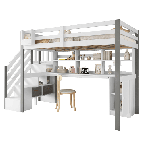 Cama alta para crianças,cama de solteiro de madeira de pinho e mdf 90x200cm,branco