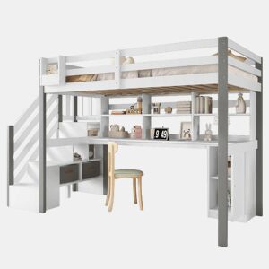 Cama alta para crianças,cama de solteiro de madeira de pinho e mdf 90x200cm,branco