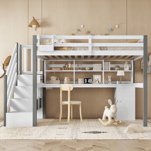 Cama alta para crianças,cama de solteiro de madeira de pinho e mdf 90x200cm,branco