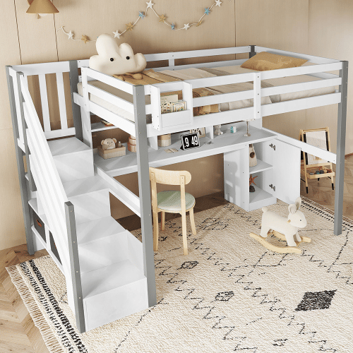 Cama alta para crianças,cama de solteiro de madeira de pinho e mdf 90x200cm,branco