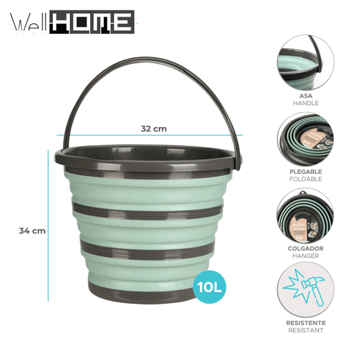 Balde dobrável Well Home 10l verde claro