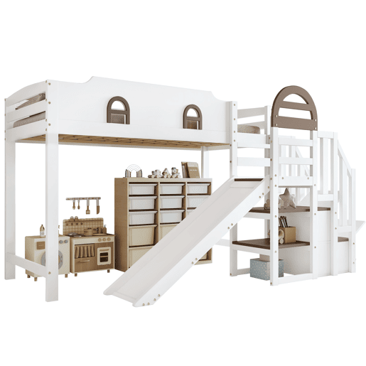 Cama alta para crianças,cama de solteiro de madeira de pinho e mdf 90x200cm,branco