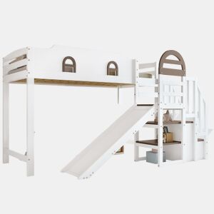 Cama alta para crianças,cama de solteiro de madeira de pinho e mdf 90x200cm,branco