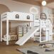 Cama alta infantil de madera de pino y mdf Cama alta infantil de madera de pino y mdf Blanco