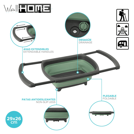 Cesto dobrável para máquina de lavar louça Well Home em verde e cinza