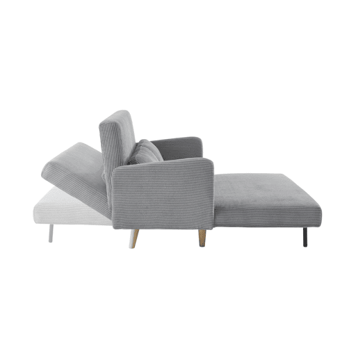 Sofá-cama em veludo canelado com pernas de madeira de 2 lugares, Panam veludo canelado grosso, Cinza Claro, 131x75x81 cm