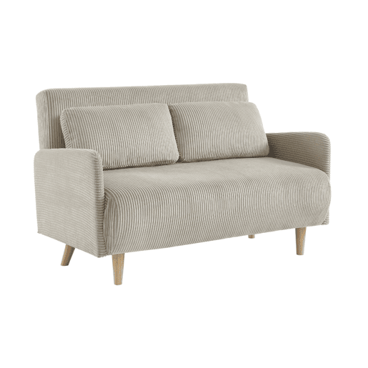 Sofá-cama em veludo canelado com pernas de madeira de 2 lugares, Panam veludo canelado grosso, Beige, 131x75x81 cm