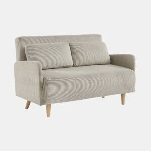 Sofá-cama em veludo canelado com pernas de madeira de 2 lugares, Panam veludo canelado grosso, Beige, 131x75x81 cm