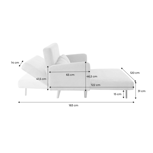 Sofá-cama em veludo canelado com pernas de madeira de 2 lugares, Panam veludo canelado grosso, Beige, 131x75x81 cm