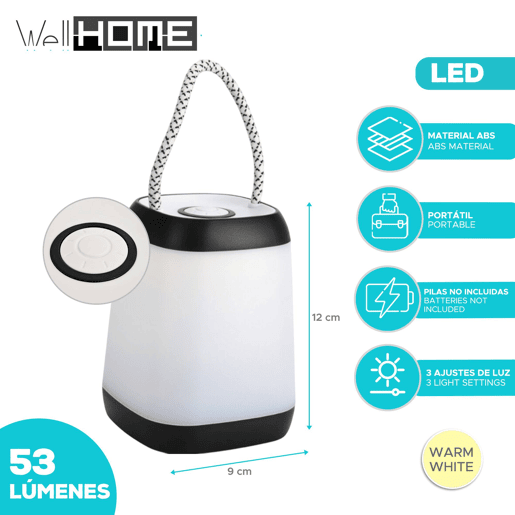 Candeeiro de mesa portátil Well Home - 3 funções - Quente