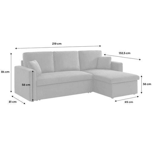 Sofá-cama de canto conversível de veludo canelado grosso de 3 lugares, Ida veludo canelado, Ferrugem, 219x84x68 cm