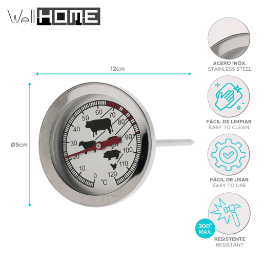 Termômetro de carne Well Home Barbecue em aço inoxidável Ø5,4x12cm
