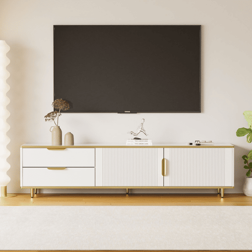 Móvel de TV 175cm de painel de partículas com 2 portas e 2 gavetas,branco