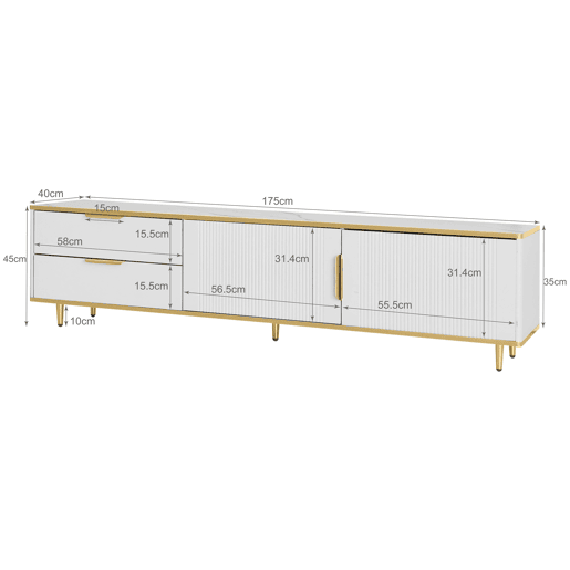 Móvel de TV 175cm de painel de partículas com 2 portas e 2 gavetas,branco