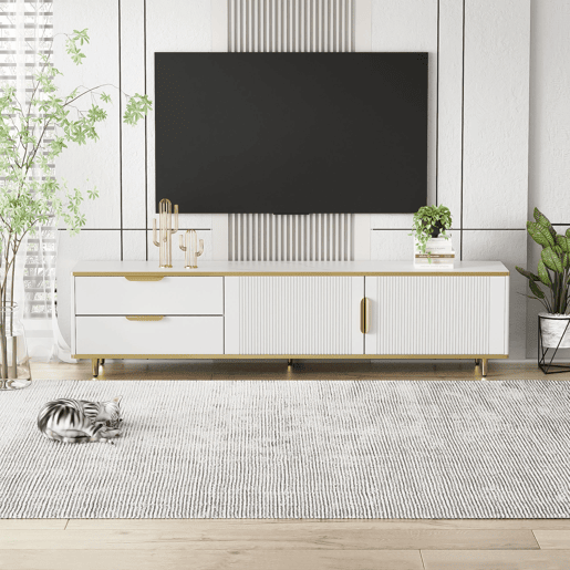Móvel de TV 175cm de painel de partículas com 2 portas e 2 gavetas,branco
