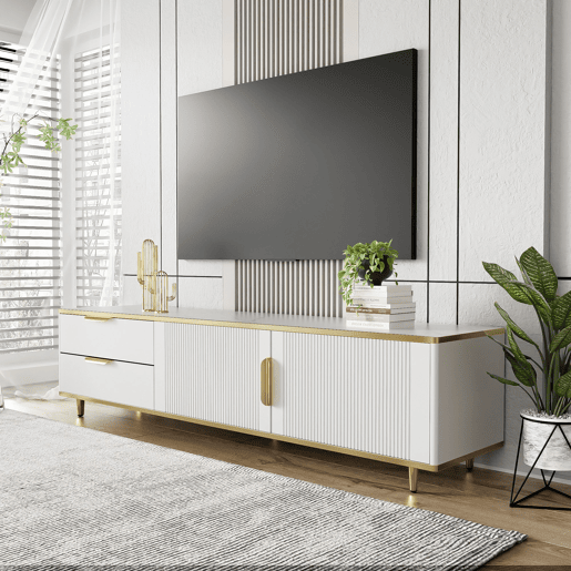 Móvel de TV 175cm de painel de partículas com 2 portas e 2 gavetas,branco