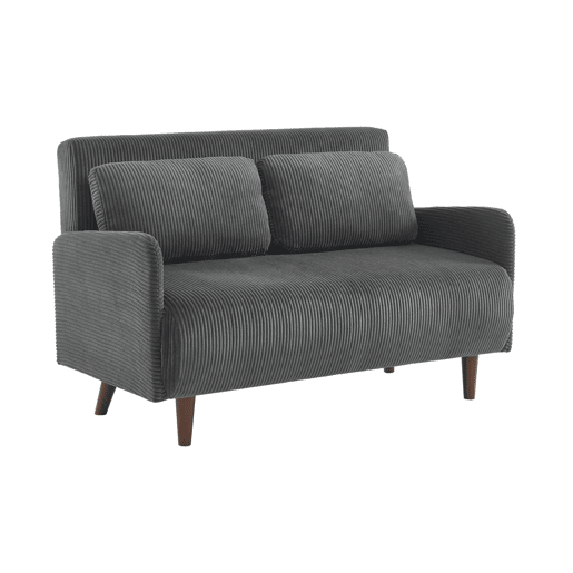 Sofá-cama em veludo canelado com pernas de madeira de 2 lugares, Panam veludo canelado grosso, Cinza escuro, 131x75x81 cm