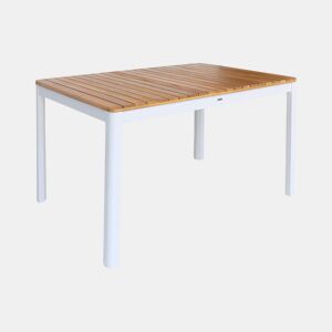 Mesa de jardim de acácia com cantos arredondados, 6 lugares, Senora 120cm, Branco, 120x80x75 cm