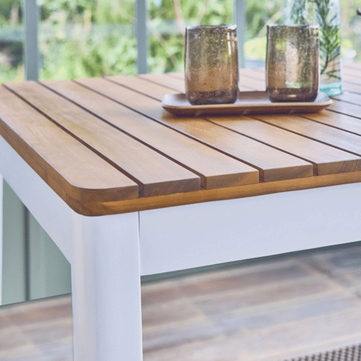 Mesa de jardim de acácia com cantos arredondados, 6 lugares, Senora 120cm, Branco, 120x80x75 cm